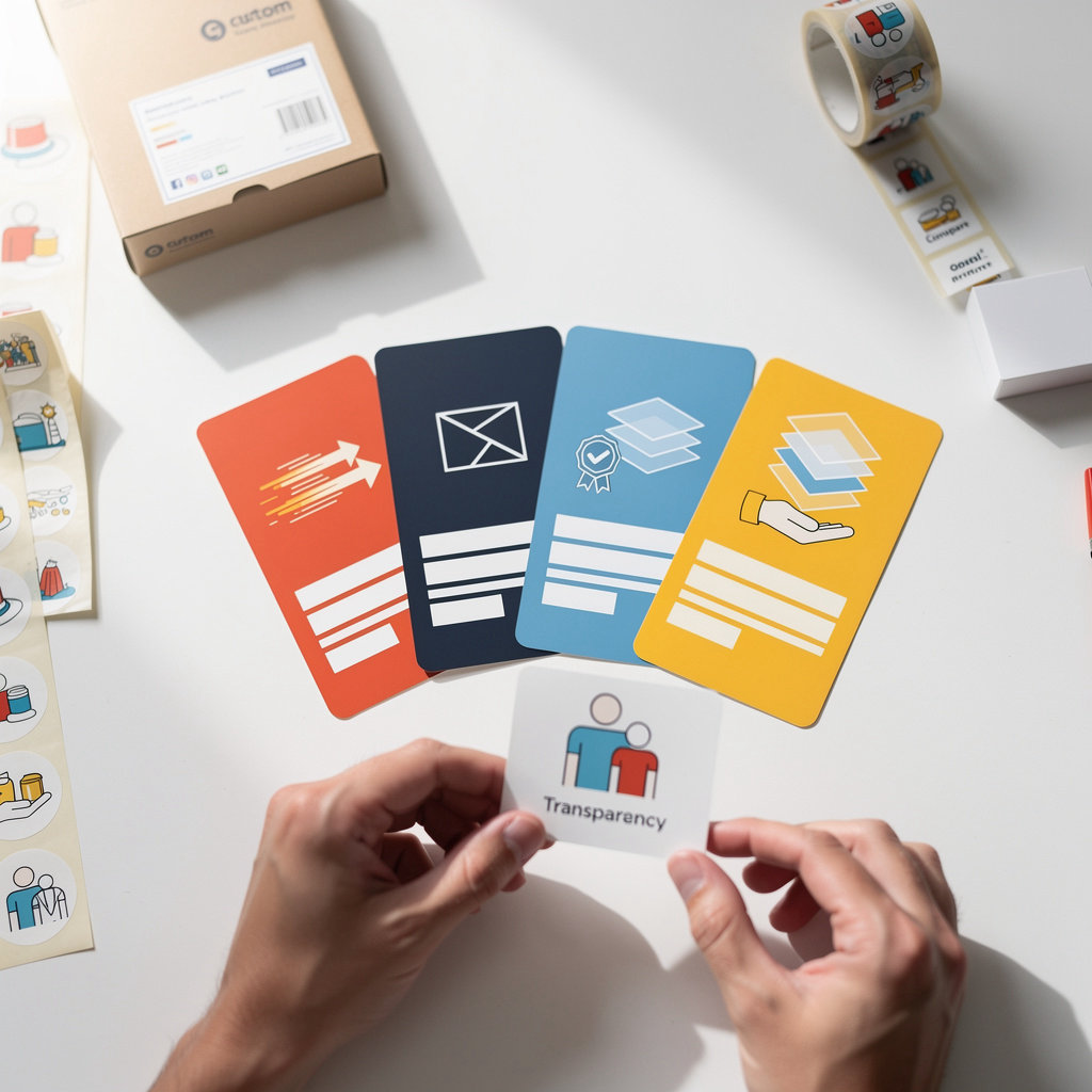 Sticker Mule team demonstrating core values of speed, simplicity, quality, transparency, and customer-first service