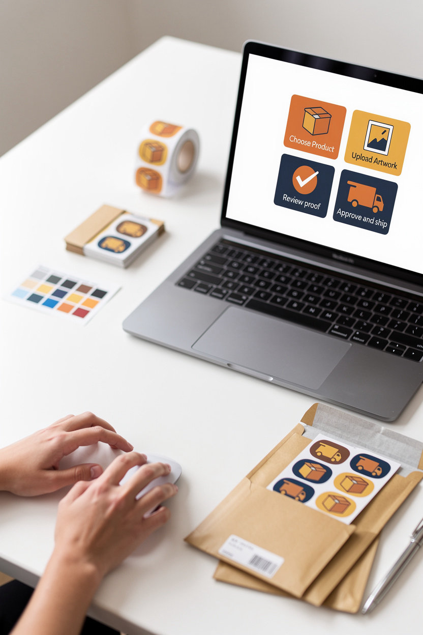 Sticker Mule ordering process: custom stickers and products design to delivery workflow